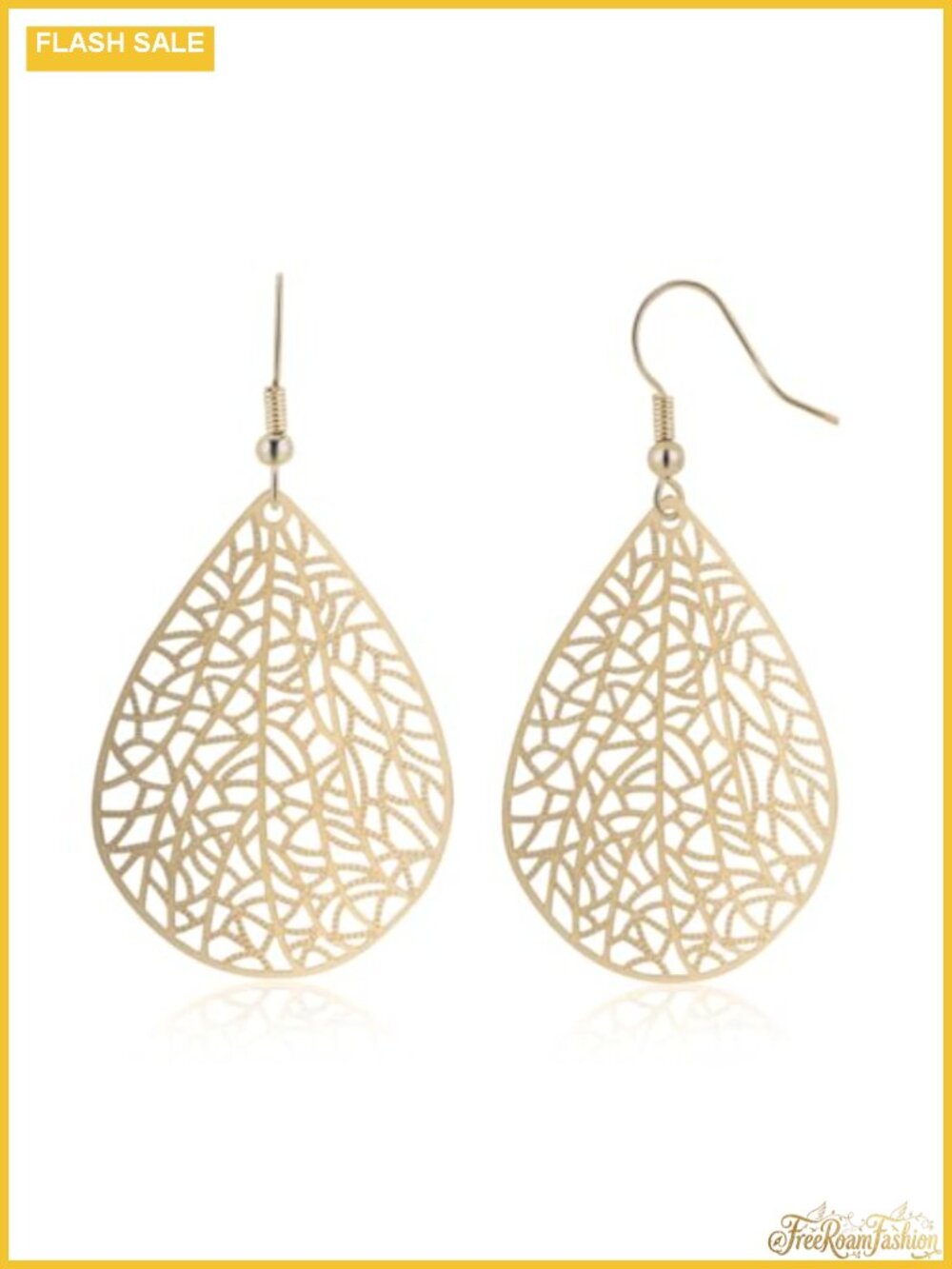 Gold Plated Filigree Teardrop Dangle Earrings for Women